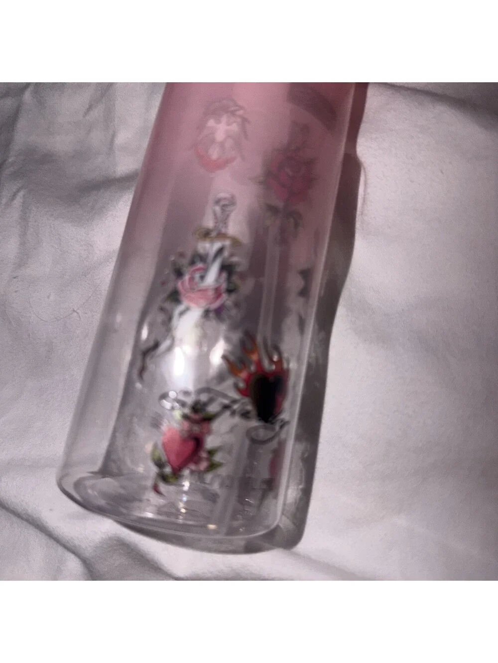 ED HARDY Reusable pink with Stickers Plastic Mist Spray Bottle, 10.1 fl oz